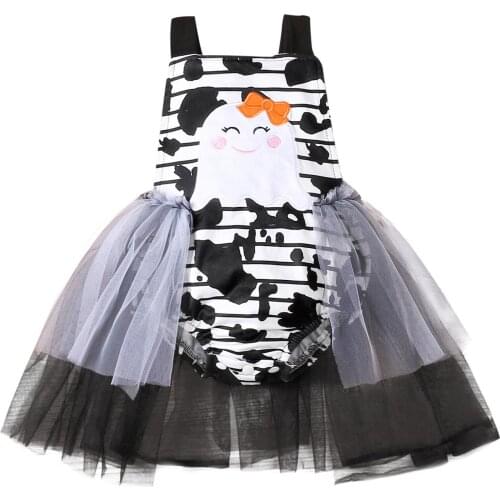 OPPERIAYA Halloween Breathable Baby Girl Bodysuit Toddler Sweet Stripe Cartoon Sleeveless Mesh Skirt Splicing Suspender Jumpsuit