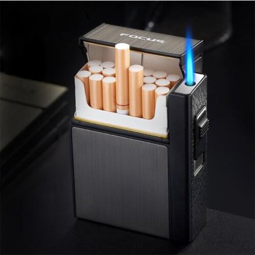 Creative Cigarette Case Gas Lighter Can Hold 20 Cigarettes, Metal Windproof Butane Lighters, Mens Smoking Gadget