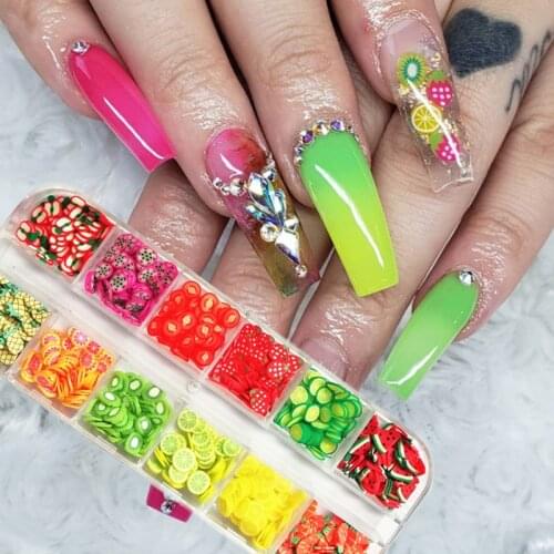 Summer Mixed 3D Fruit Slices Sticker Polymer Clay DIY Designs Slice Lemon Nail Art Sliders Nails Art Decors Nail Tips Manicure