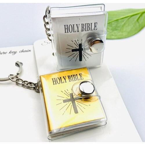 Cute Mini English HOLY BIBLE Keychains Religious Christian Cross Keyrings Women Bag Gift Souvenirs