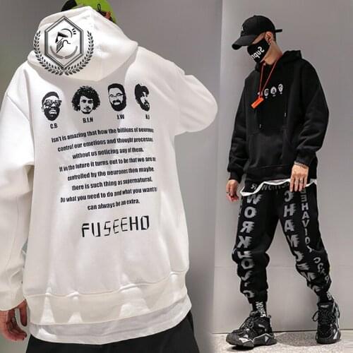 Men Fashion Loose Fleece Heavyweight Print Pullover Hip Hop Sweatshirts with Hooded