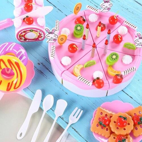 16-99PCS DIY Cake Set Toy Kitchen Food Pretend Play Cutting Fruit Birthday Toys for Kid Birthday Christmas Educational Gift