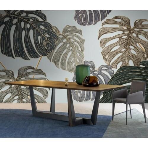Custom Size Mural Wallpaper Nordic Light Luxury Simple Tropical Plant Leaf TV Background Wall Palm Leaf Mural 3d wallpaper photo