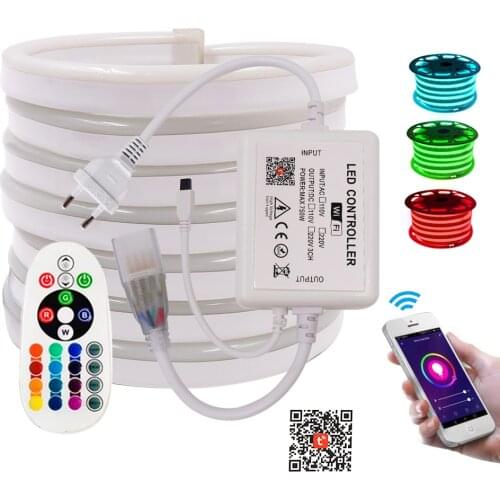 Wifi Neon Light Led Strip RGB Wifi AC 220V 110V Remote Control Flexible Neon Sign IP67 EU US UK AU Power Plug Holiday Decor