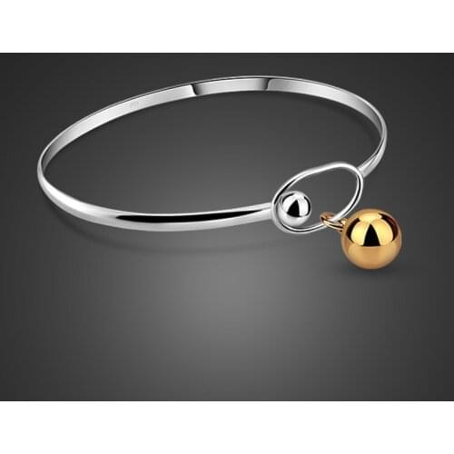 New Arrival Bracelets & Bangles Stretch Bracelet Lady Gift Jewelry Solid 925 Sterling Silver Bracelet charm Round beads bell