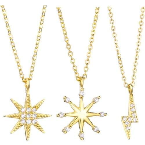 Slovecabin Gold 925 Sterling Silver Bijoux Femme CZ Crystal Snowflower Pendant Necklace Thin Chain Best Friend Women Jewelry