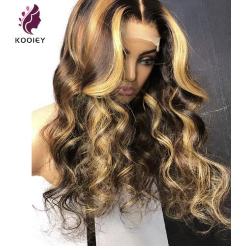 Transparent Lace Wigs Malaysian Body Wave Wigs 13x6 Ombre Highlight Color Pre-plucked Lace Front Wig 180% Virgin Human Hair Wigs