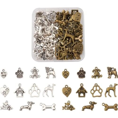 1Set Pet Dog Cat Charms Pendant Tibetan Style Cute Necklace Bracelet Earrings Pendants For DIY Jewelry Making Accessories
