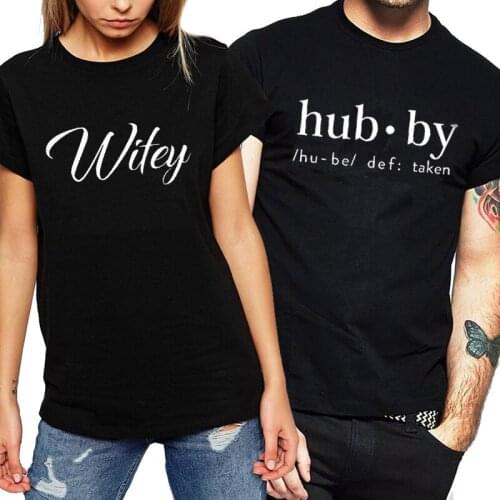 Casual Love Short Sleeve Tops Tee Couples T Shirt Womens T Shirts Cotton Lovers Hubby&wifey Letter Printed T-Shirt