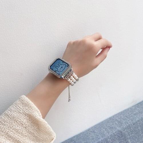 Elegant Elastic Pearl Link Band for Apple Watch Series 6 5 4 Lady Bracelet for Iwatch 42mm 44mm 38mm 40mm SE 3 2 1 Strap Correa