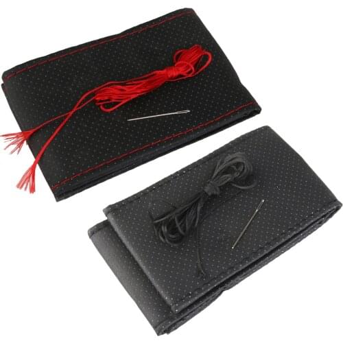 DIY PU LEATHER STEERING WHEEL PROTECTION WITH NEEDLES BLACK + RED