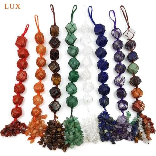 The Seven Chakras Crystal Car Home Hanger Macrame Guard Safeness Pendant Decor Clear Quartz Car Accessories Healing Energy Charm