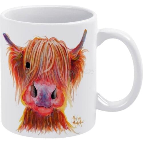 Scottish Highland Hairy Cow ' CHILLI CHOPS ' by Shirley MacArthur White Mug 11 Oz Funny Ceramic Coffee/Tea/Cocoa Mug Unique Gift