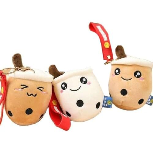 Cute Smile Face BoBa Milk Tea Plush Toy Stuffed Close Eyes Cup Tea Plushie Pearl Babo Pendant for Girl Bag Kids Birthday Xmas