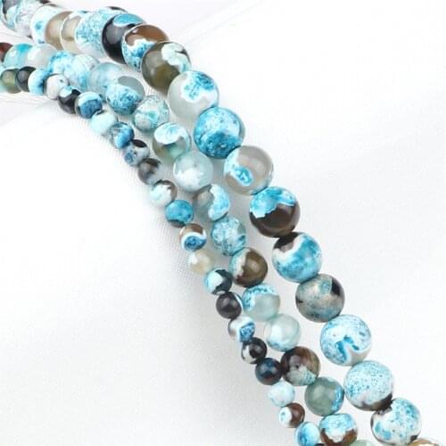 Blue Green 8/6/4mm Round Loose Beads Smooth Fire Agates Natural Stone For DIY Bracelet Charm Jewelry Handmade Making Accessories