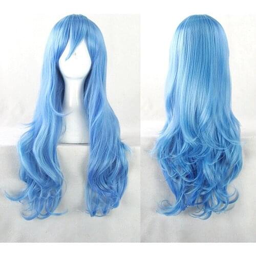 Anime Date A Live Yoshino Blue Wavy Long Cosplay Role Play Heat Resistant Synthetic Hair Halloween Party Carnival + Free Wig Cap
