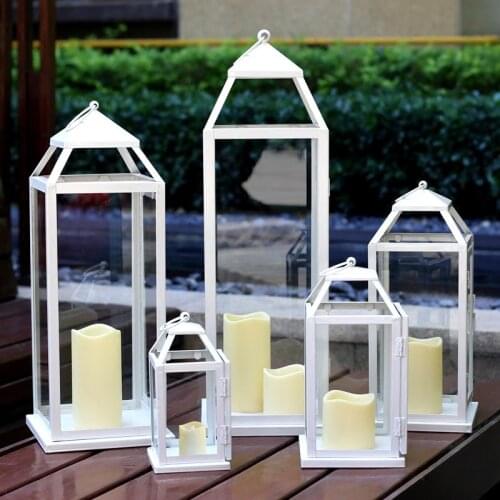 Windproof Candle Holders White Vintage Hurricane Lantern Glass Lanterns Wedding Decorations Porta Velas Home Decoration AC50CH