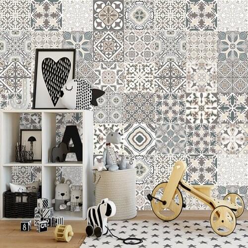 Vintage Pattern Simulation Tile Wall Sticker Vinyl Home Decoration for Kitchen Furnitur Floor Diy Decor Self-adhesive Art Mural