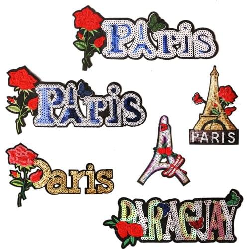 1 Pcs Paris Sequi icon Embroidered Iron on Patch for Clothing DIY Stripes Clothes Patchwork Stickers for Children Custom Badges