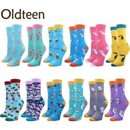 Harajuku Funny Cartoon Animal Fruit Women Socks Unicorn Flamingo Cute Art Oil pattern Happy Funny Socks Men Couple creative Gift