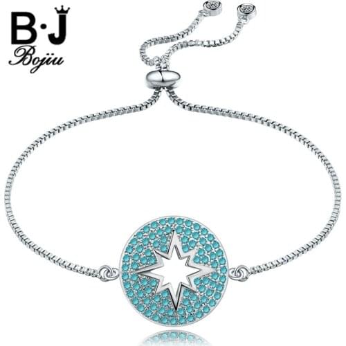 Bojiu Ethnic Round Pendant Snake Chain Hollow Star Charm Crystal Bracelets For Women Copper Rose Gold Womens Bracelet BC95