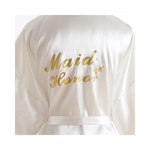 Women Silk Satin Wedding Bridesmaid Robe Letter Maid of Honor Bathrobe Nightwear For Women Short Kimono Robe Sleepwear Plus Size