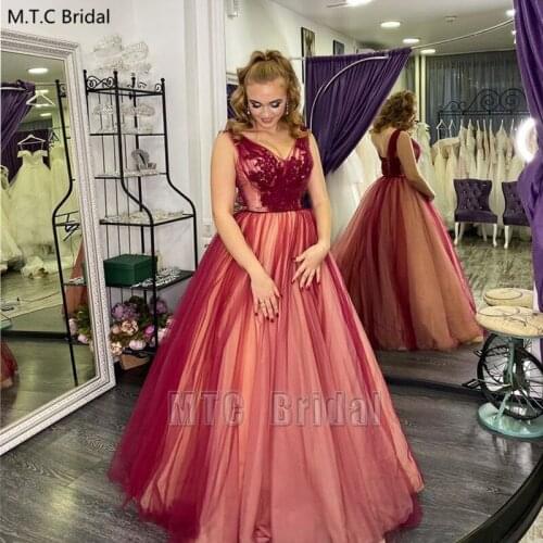 Elegant Long Prom Dresses Beaded Appliques Tulle A Line Plus Size Bridesmaid Wedding Party Dress Robe De Soiree Vestido De Festa