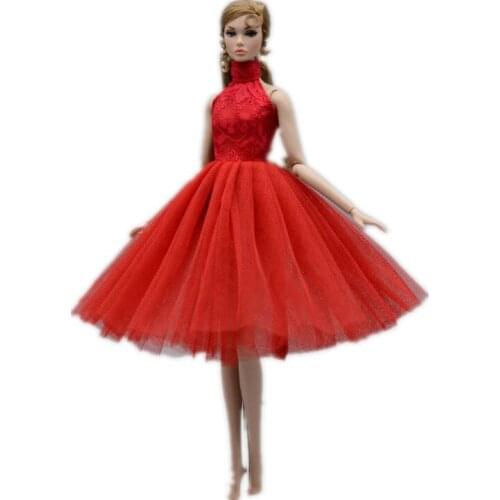 1/6 Classic Red High Neck Lace Dresses for Barbie Doll Clothes Princess Party Gown Ballet Outfits Vestidos 30cm Dolls Accessory
