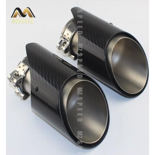 1Pcs Car Exhaust exhaust muffler tail throat 304 stainless steel atomization + gloss carbon fiber 102mm suitable for BMW cayenne