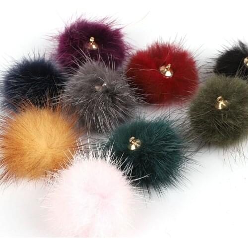 1Pc Multicolor Fur Covered Pompom Ball Charms Pendants for Handmade Jewelry Making DIY Earring Findings