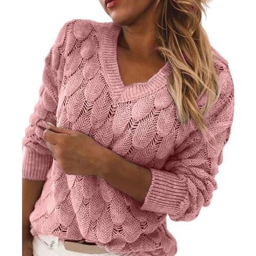 2021 Spring/Autumn Pullover Sweater Fashion Elegant V-neck Feather Pattern Loose Women Clothes Long Sleeve Pullover Sweater