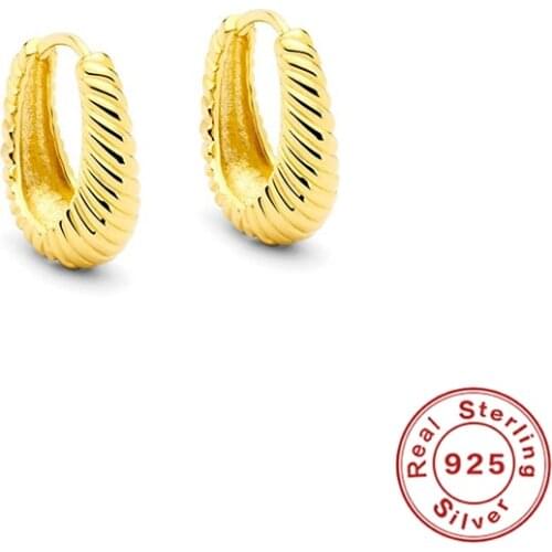 Aide 925 Sterling Silver Gold Twisted Rope Round Hoop Earrings Women Party Gift Fashion Charm Wedding Engagement Fine Jewelry