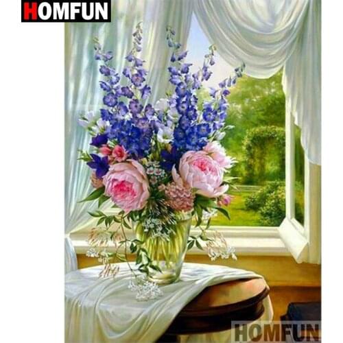 HOMFUN Full Square/Round Drill 5D DIY Diamond Painting "Flower window" 3D Diamond Embroidery Cross Stitch Home Decor A19210
