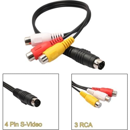 Audio Cable 4 Pin S-Video to 3 RCA Female TV Adapter Cable for Laptop with Female RCA Port and 4 Pin S-Video Port