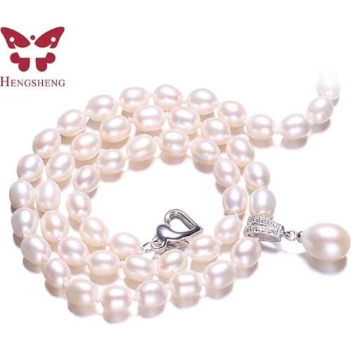 White Natural Freshwatere Pearl Necklace,Love Buckle Women Jewelry Necklace,45cm+5cm length, Fashion Beads Jewelry With Gift Box