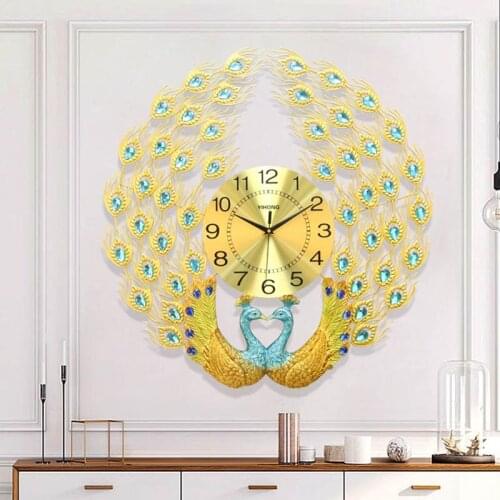 Large 3D Diamond Crystal Quartz Peacock Wall Clocks 60x60cm Modern Home Living Room Decor Silent Wall Clock Fast shipping