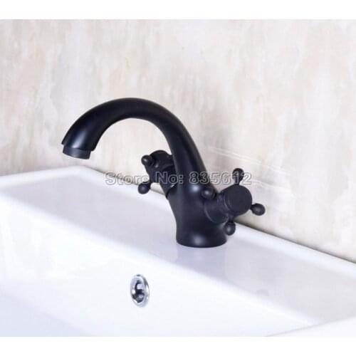 Black Oil Rubbed Brass Bathroom Basin Faucet Vessel Sink Mixer Tap Dual Cross Handles Wnf251