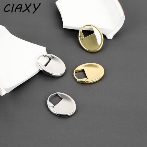 CIAXY 925 Sterling Silver Geometric Smooth Oval Earrings for Women Personality Neo-gothic Ear Buckle Earring Fashion Jewelry