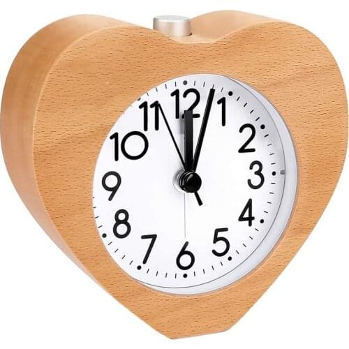Wood Alarm Clock Classic Retro Table Clock with Heart Design Silent Desktop Alarm Clock with Warm Night Light for Home