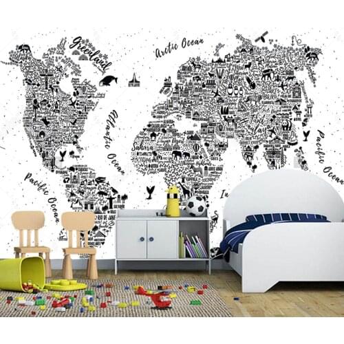 Childrens Wallcoverings,travel Poster with cities and sightseeing attractions,world map for living room bedroom background wall