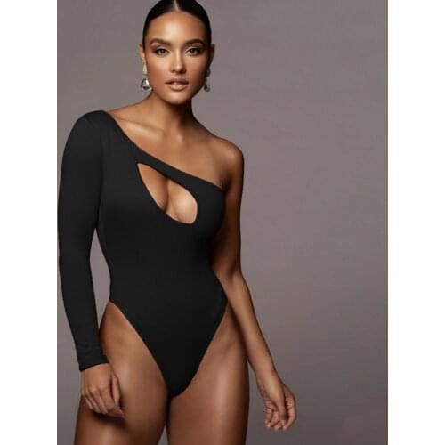EIFER Hot winter autumn new sexy hollow one shoulder long sleeve one-piece bodysuit