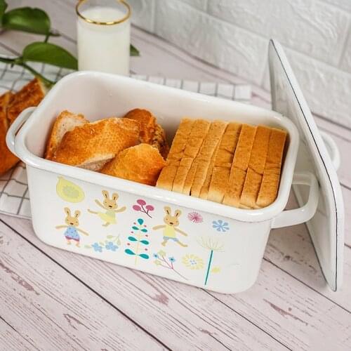 Enamel deep rectangular box, fresh-keeping box, large capacity with cover, storage box, deep bread box