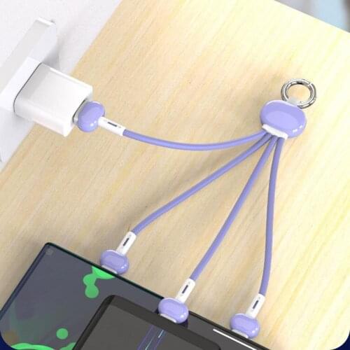 Data Cable 3-in-1 Fast Charging 3.4A 8Pin Type-C Micro USB Key Chain Charger Cord for Android