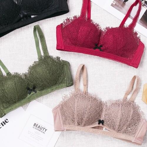 2018 floral wireless sexy bras lace lightly lined triangle bra set underwear women lingerie deep plunge V neck new arrival