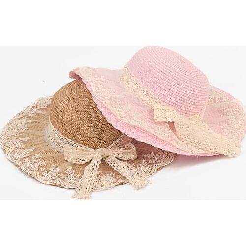 Lace Summer Sun Hats For Women New Fashion Sombreros Wide Brim Beach Side Cap Floppy Female Straw Hat for Girls Kids