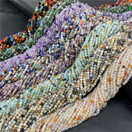 Small Natural Faceted Stone Beads Multicolor Mica 2/3/4mm Quartzs Agates Fluorite Crystal Faceted Beads for Jewelry Making DIY