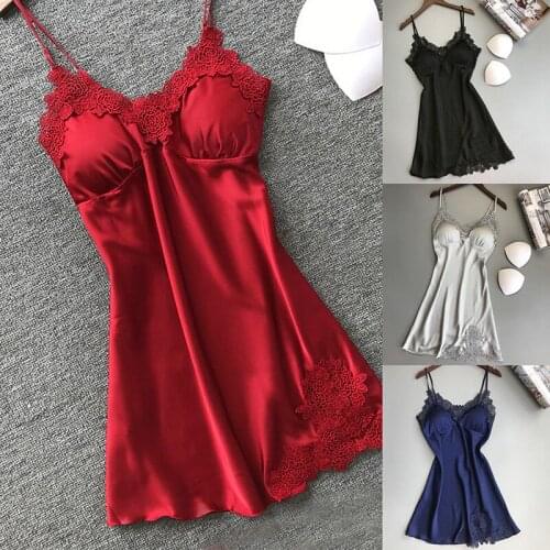 Sleep Wear Nightdress Clothes Women Nightgowns Sexy Nightwear Lace Patchwork Camisola Lingerie Nighty Wedding Silk Dress