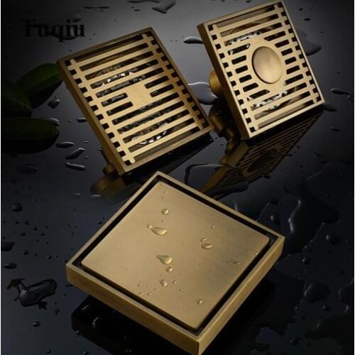 New antique bronze 100% Brass Shower Drain Bathroom Floor Drain Tile Insert Square Anti-odor Floor Waste Grates 100X100
