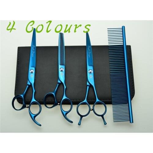 Animal Shears 7.0'' 683RB# Blue Gem Dogs Cats Hairdressing Cutting Scissors Thinning Shears Under Curve Pets Hair Scissors Suit