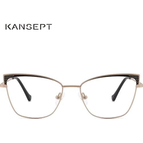 KANSEPT Women Metal Fashion Trending Cat Eye Glasses Full Frame Ladies Vintage Myopia Eyewear Prescription Optical Eyeglasses